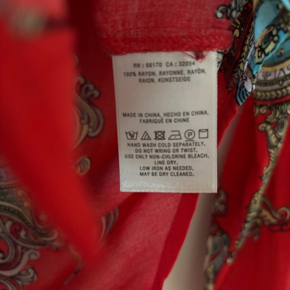 Anthropologie Maeve Size 2 Red Whimsy Printed Clock Sun Button Down Shirt Blouse - Picture 12 of 17